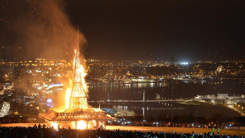 Thousands of people watch as the temple by renowned Burning Man artist Best is set ablaze on March 21, 2015, in Londonderry, Northern Ireland. Thousands of people watch as the temple by renowned Burning Man artist Best is set ablaze on March 21, 2015, in Londonderry, Northern Ireland.