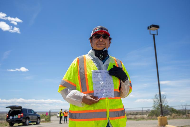 Navajo Nation President Jonathan Nez holds a letter from a Navajo family while distributing food, water and other supplies on May 27, on the Navajo Nation Reservation in New Mexico. Navajo Nation President Jonathan Nez holds a letter from a Navajo family while distributing food, water and other supplies on May 27, on the Navajo Nation Reservation in New Mexico.