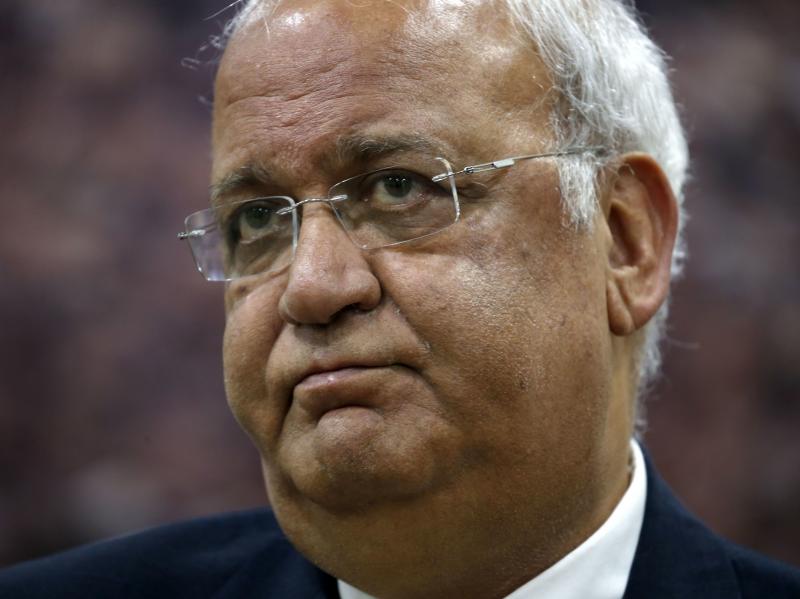 Saeb Erekat, Secretary-General of the Palestine Liberation Organisation and chief Palestinian negotiator, talks to reporters in the West Bank city of Ramallah in March. Erekat is being treated in a Jerusalem hospital after contracting COVID-19. Saeb Erekat, Secretary-General of the Palestine Liberation Organisation and chief Palestinian negotiator, talks to reporters in the West Bank city of Ramallah in March. Erekat is being treated in a Jerusalem hospital after contracting COVID-19.