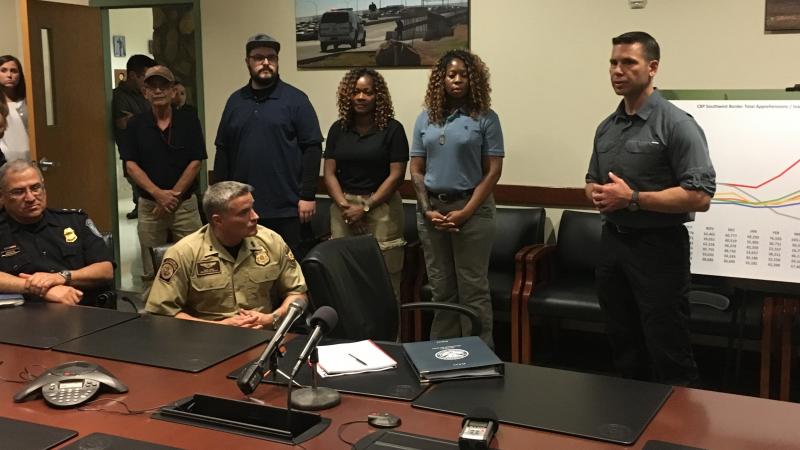 Kevin McAleenan, right, the Department of Homeland Security acting secretary, introduced four volunteers from DHS agencies who came to the El Paso area in recent weeks to help care for and process migrants. McAleenan was in El Paso on Thursday for briefin Kevin McAleenan, right, the Department of Homeland Security acting secretary, introduced four volunteers from DHS agencies who came to the El Paso area in recent weeks to help care for and process migrants. McAleenan was in El Paso on Thursday for briefin