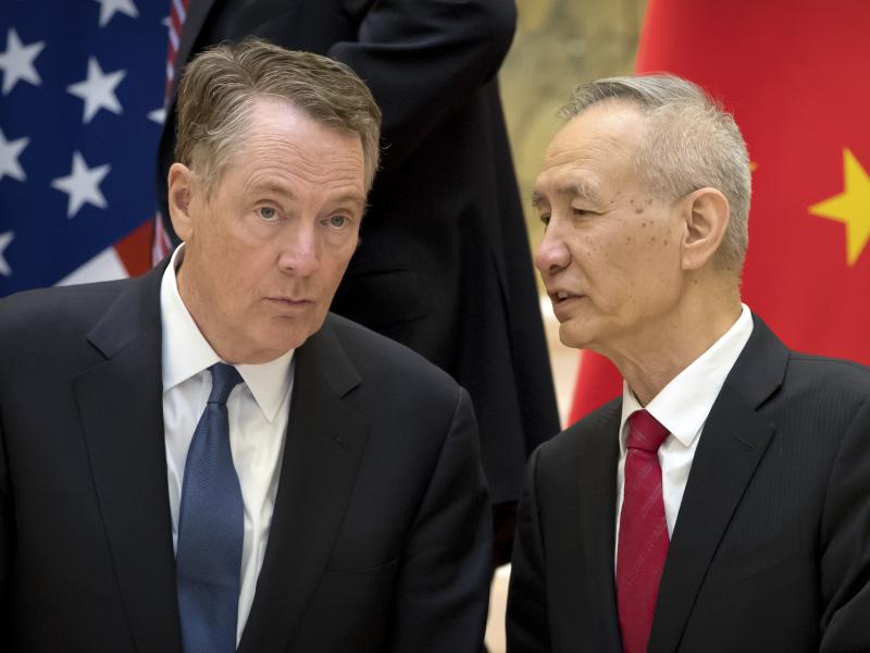 U.S. Trade Representative Robert Lighthizer, left, listens to Chinese Vice Premier Liu He at the Diaoyutai State Guesthouse in Beijing last week. The two will meet tomorrow as negotiations continue. U.S. Trade Representative Robert Lighthizer, left, listens to Chinese Vice Premier Liu He at the Diaoyutai State Guesthouse in Beijing last week. The two will meet tomorrow as negotiations continue.
