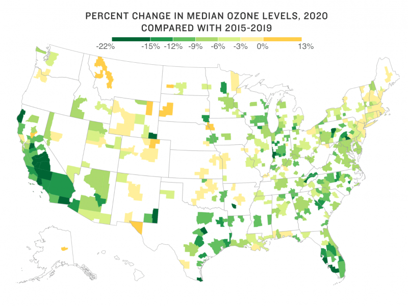 Map of ozone changes across the country. Map of ozone changes across the country.