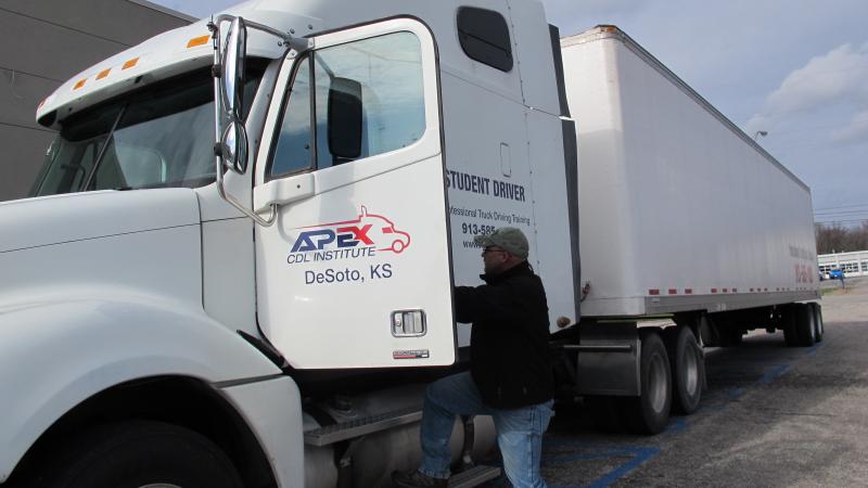 Wayne Berry is training to be a truck driver. The shortage of drivers is so severe that on his second day of training, he already had a job offer. Wayne Berry is training to be a truck driver. The shortage of drivers is so severe that on his second day of training, he already had a job offer.