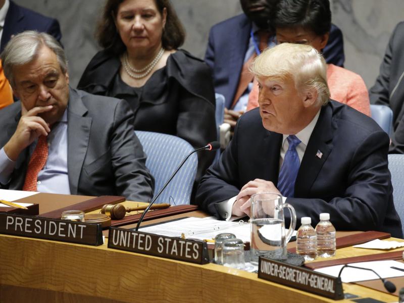 "Regrettably, we found that China has been attempting to interfere in our upcoming 2018 election — coming up in November — against my administration," President Trump said Wednesday at a meeting of the U.N. Security Council. Looking on is U.N. Secreta "Regrettably, we found that China has been attempting to interfere in our upcoming 2018 election — coming up in November — against my administration," President Trump said Wednesday at a meeting of the U.N. Security Council. Looking on is U.N. Secreta