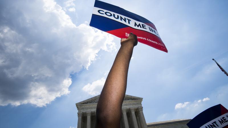 Protesters hold signs about the 2020 census at a rally in front of the Supreme Court in 2019. Protesters hold signs about the 2020 census at a rally in front of the Supreme Court in 2019.
