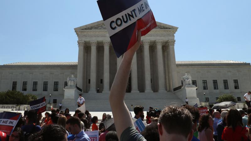 People gather in front of the Supreme Court last week, some opposing the controversial citizenship question that the Trump administration tried to add to the 2020 census. People gather in front of the Supreme Court last week, some opposing the controversial citizenship question that the Trump administration tried to add to the 2020 census.