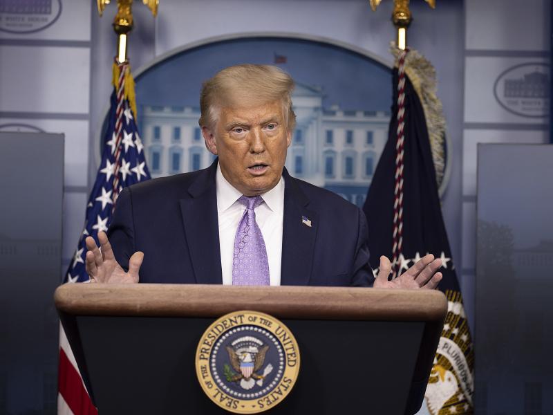 President Trump addresses a briefing Thursday at the White House. President Trump addresses a briefing Thursday at the White House.