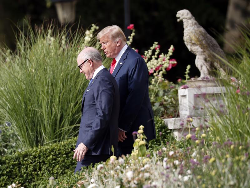 President Trump walks with U.S. Ambassador Robert Wood "Woody" Johnson IV in London in July 2018. President Trump walks with U.S. Ambassador Robert Wood "Woody" Johnson IV in London in July 2018.