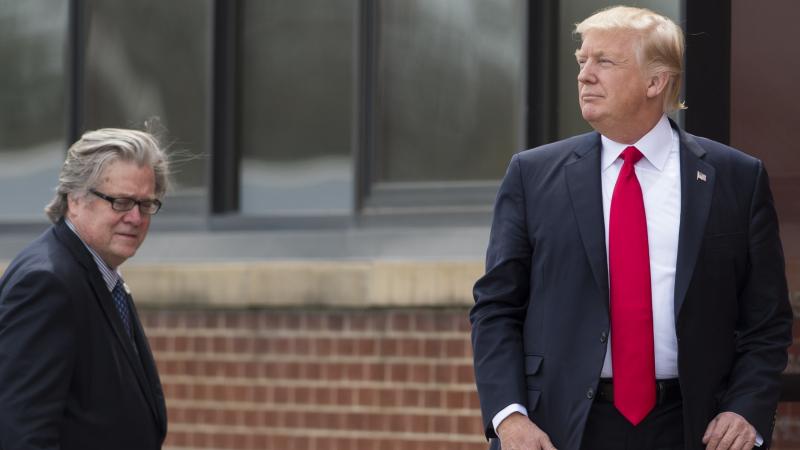 President Trump and then-chief strategist Steve Bannon in April. They no longer work together in the White House, but they both seem primed to go to war with the GOP establishment. President Trump and then-chief strategist Steve Bannon in April. They no longer work together in the White House, but they both seem primed to go to war with the GOP establishment.