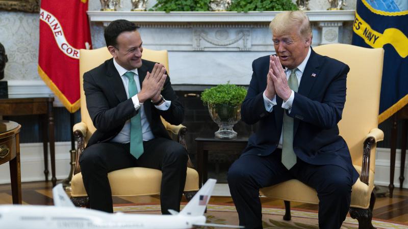 President Trump and Irish Prime Minister Leo Varadkar joked about not shaking hands as they met at the White House on Thursday. President Trump and Irish Prime Minister Leo Varadkar joked about not shaking hands as they met at the White House on Thursday.