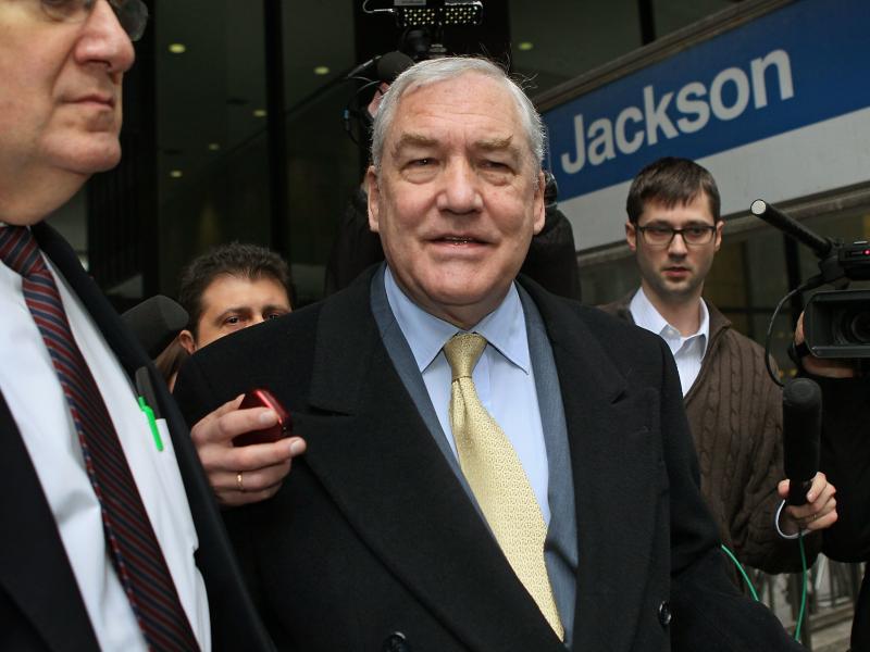 Former media baron Conrad Black was pardoned by President Trump on Wednesday. Black (center) is seen here following a 2011 hearing in Chicago. Former media baron Conrad Black was pardoned by President Trump on Wednesday. Black (center) is seen here following a 2011 hearing in Chicago.