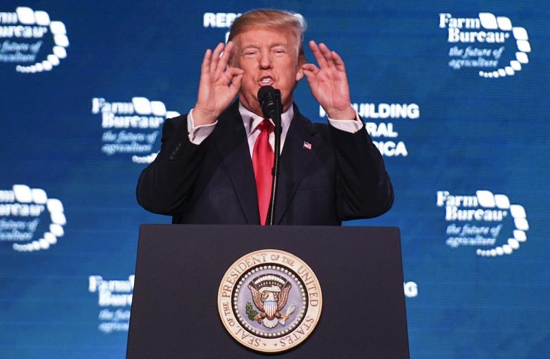 President Trump speaks at the American Farm Bureau Federation's annual convention in Nashville, Tenn., on Monday. President Trump speaks at the American Farm Bureau Federation's annual convention in Nashville, Tenn., on Monday.