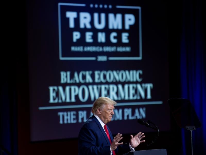President Trump speaks about his campaign promises for Black voters at an event Friday in Atlanta. President Trump speaks about his campaign promises for Black voters at an event Friday in Atlanta.