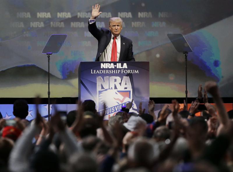Then-Republican presidential candidate Donald Trump waves to the crowd after speaking at the National Rifle Association convention in May 2016. The NRA supports the repeal of the Obama-era rule. Then-Republican presidential candidate Donald Trump waves to the crowd after speaking at the National Rifle Association convention in May 2016. The NRA supports the repeal of the Obama-era rule.