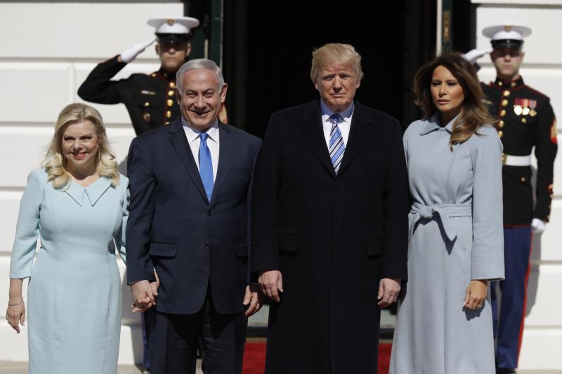 President Trump and Melania Trump meet with Israeli Prime Minister Benjamin Netanyahu and his wife Sara Netanyahu, who visited the White House on Monday. President Trump and Melania Trump meet with Israeli Prime Minister Benjamin Netanyahu and his wife Sara Netanyahu, who visited the White House on Monday.