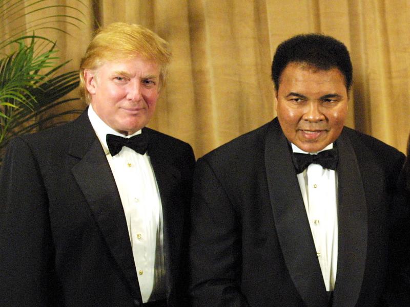 In this file photo, Muhammad Ali is honored on March 14, 2001, receiving the UCP's Humanitarian Award from Donald Trump at the United Cerebral Palsy dinner at the New York Marriott Marquis Hotel in New York City. In this file photo, Muhammad Ali is honored on March 14, 2001, receiving the UCP's Humanitarian Award from Donald Trump at the United Cerebral Palsy dinner at the New York Marriott Marquis Hotel in New York City.