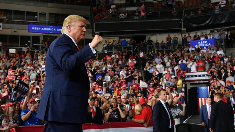 President Trump walks off stage after a campaign rally at the SNHU Arena in Manchester, N.H., last month. President Trump walks off stage after a campaign rally at the SNHU Arena in Manchester, N.H., last month.