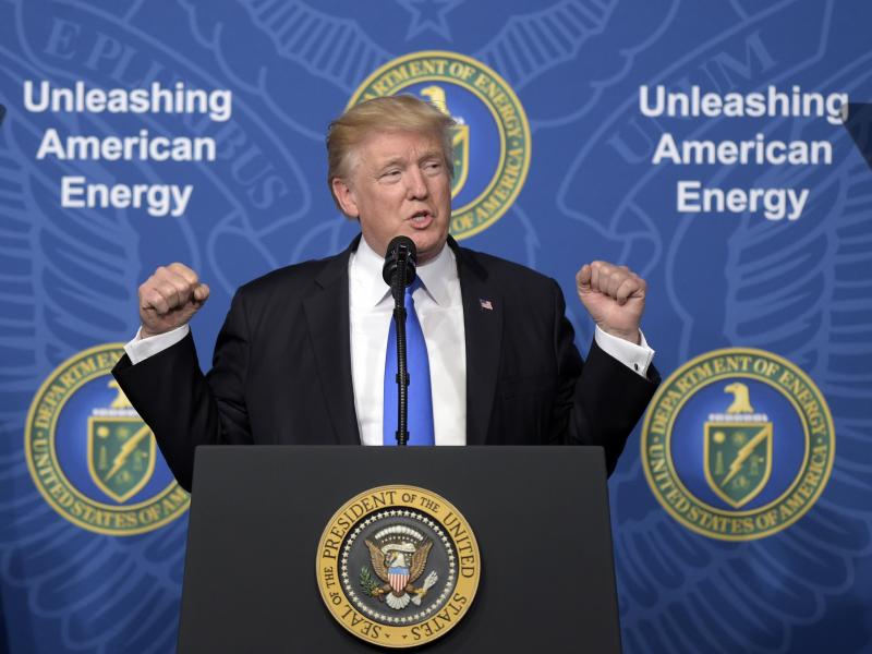 President Trump speaking at the "Unleashing American Energy" event at the Department of Energy in June 2017. Trump said he wants to reorient toward "American energy dominance." President Trump speaking at the "Unleashing American Energy" event at the Department of Energy in June 2017. Trump said he wants to reorient toward "American energy dominance."