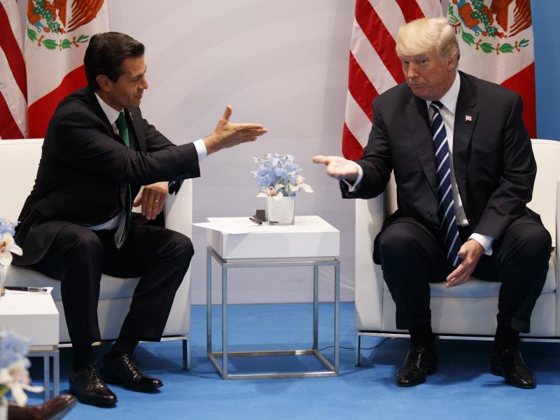 President Trump meets with Mexican President Enrique Peña Nieto at the Group of 20 summit in Hamburg, Germany, in July. Trump is pushing to renegotiate the North American Free Trade Agreement among their countries and Canada. President Trump meets with Mexican President Enrique Peña Nieto at the Group of 20 summit in Hamburg, Germany, in July. Trump is pushing to renegotiate the North American Free Trade Agreement among their countries and Canada.