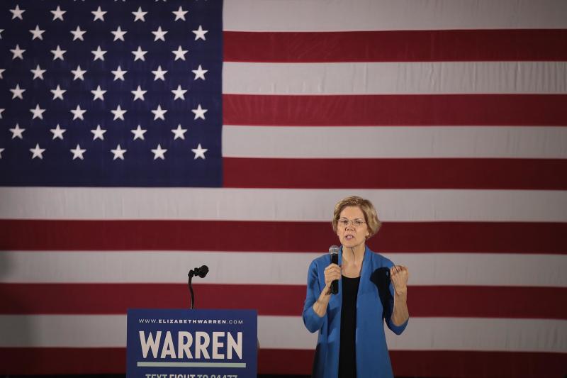Sen. Elizabeth Warren, D-Mass., speaks at a campaign rally at the University of Iowa on Sunday. Sen. Elizabeth Warren, D-Mass., speaks at a campaign rally at the University of Iowa on Sunday.