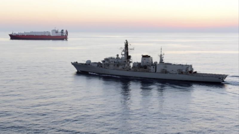 The British naval vessel HMS Montrose, pictured in 2014, was forced to intercede on behalf of a British tanker blocked by Iranian ships in the Strait of Hormuz on Wednesday, according to the U.K. Ministry of Defense. The British naval vessel HMS Montrose, pictured in 2014, was forced to intercede on behalf of a British tanker blocked by Iranian ships in the Strait of Hormuz on Wednesday, according to the U.K. Ministry of Defense.