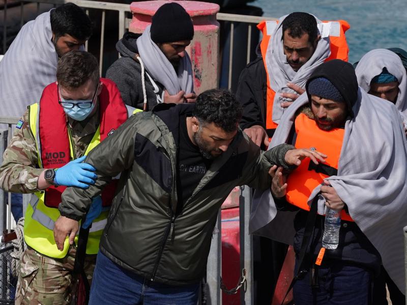A group of people thought to be migrants are brought in to Dover, Kent, by the RNLI, following a small boat incident in the Channel, Thursday April 14, 2022. A group of people thought to be migrants are brought in to Dover, Kent, by the RNLI, following a small boat incident in the Channel, Thursday April 14, 2022.