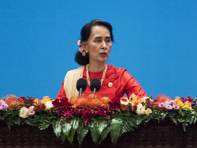 Myanmar's civilian leader Aung San Suu Kyi gives a speech this month in Beijing. The U.N. human rights chief says she could be held responsible for her country's brutal treatment of the Rohingya. Myanmar's civilian leader Aung San Suu Kyi gives a speech this month in Beijing. The U.N. human rights chief says she could be held responsible for her country's brutal treatment of the Rohingya.