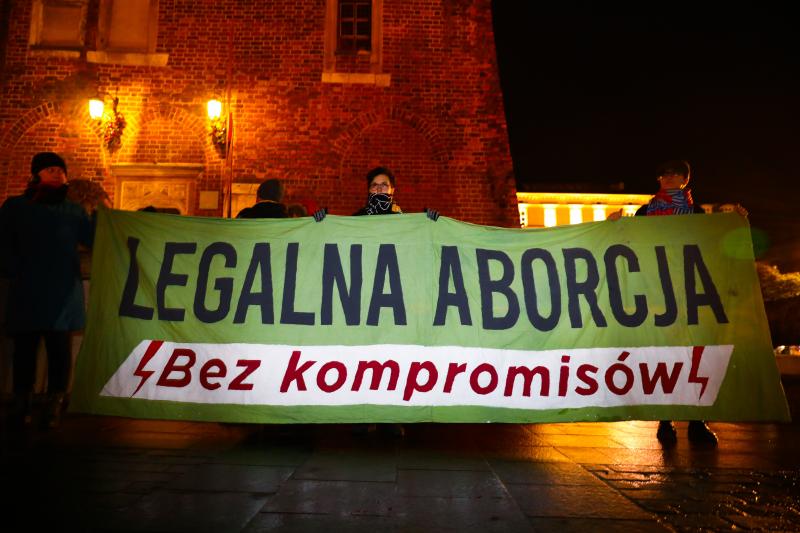 Demonstrators in Krakow, Poland, hold a banner reading "Legal Abortion Without Compromise" at a December 2021 protest. Poland has some of the most restrictive abortion laws in Europe. Demonstrators in Krakow, Poland, hold a banner reading "Legal Abortion Without Compromise" at a December 2021 protest. Poland has some of the most restrictive abortion laws in Europe.