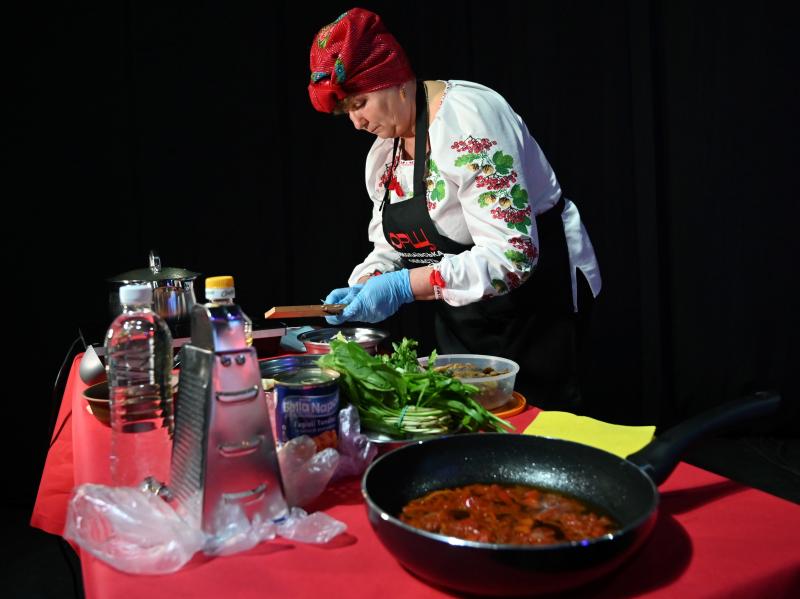 A cook prepares borsch at a March 2021 event in Kyiv to promote Ukraine's bid for UNESCO to recognize the dish as part of the country's historical heritage. A cook prepares borsch at a March 2021 event in Kyiv to promote Ukraine's bid for UNESCO to recognize the dish as part of the country's historical heritage.
