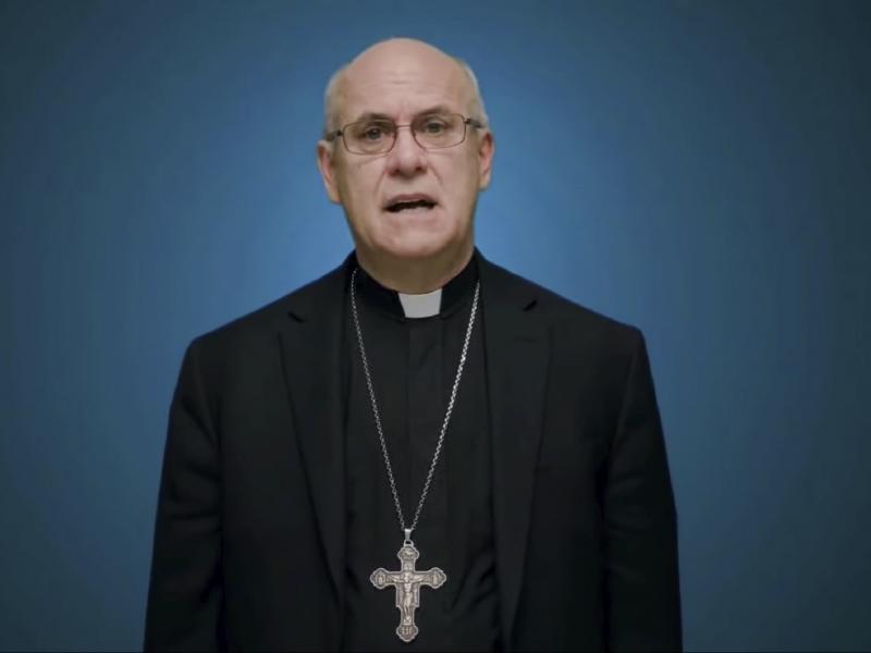 In this photo taken from video, Bishop Kevin Rhoades of Fort Wayne-South Bend, Ind., head of the doctrine committee for the U.S Conference of Catholic Bishops, addresses the body's virtual assembly regarding a formal statement on the meaning of the Euchar In this photo taken from video, Bishop Kevin Rhoades of Fort Wayne-South Bend, Ind., head of the doctrine committee for the U.S Conference of Catholic Bishops, addresses the body's virtual assembly regarding a formal statement on the meaning of the Euchar