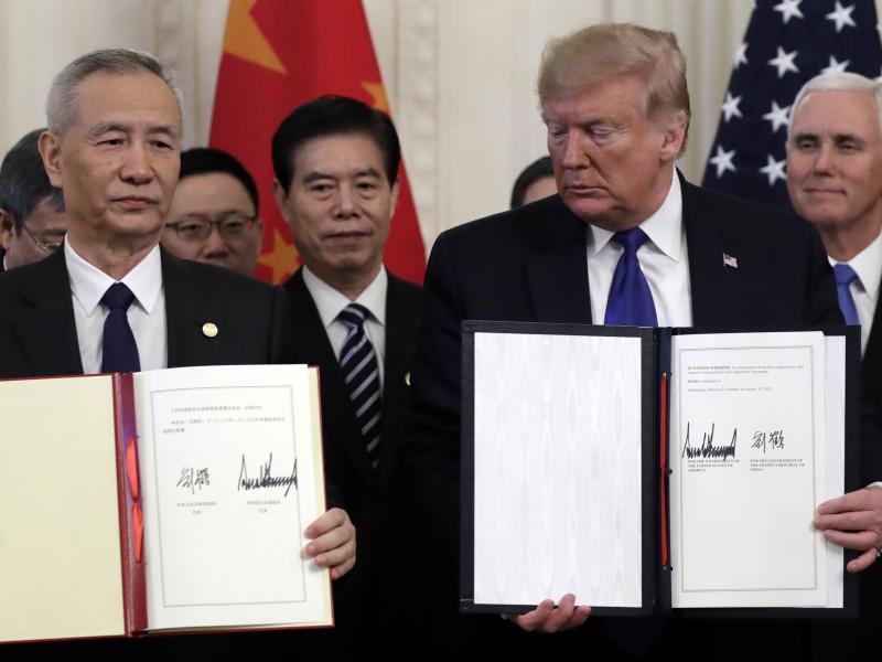 President Trump and Chinese Vice Premier Liu He signed a preliminary trade agreement at the White House on Jan. 15. Since then, tensions between the two countries have grown. President Trump and Chinese Vice Premier Liu He signed a preliminary trade agreement at the White House on Jan. 15. Since then, tensions between the two countries have grown.