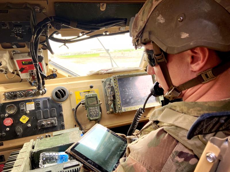 Capt. Alex Quataert points out the areas the soldiers are visiting on the map. Capt. Alex Quataert points out the areas the soldiers are visiting on the map.
