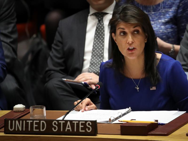 United States Ambassador to the United Nations Nikki Haley speaks during a U.N. Security Council meeting on Syria on Saturday. United States Ambassador to the United Nations Nikki Haley speaks during a U.N. Security Council meeting on Syria on Saturday.