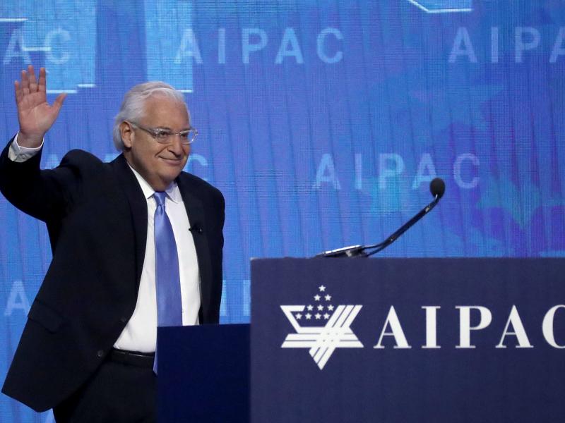 U.S. Ambassador to Israel David Friedman addresses the American Israel Public Affairs Committee on March 6. U.S. Ambassador to Israel David Friedman addresses the American Israel Public Affairs Committee on March 6.