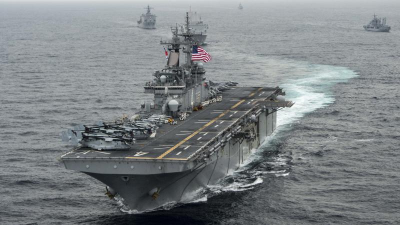 The amphibious assault ship USS Boxer (LHD 4), seen here in a 2016 U.S. Navy photo, took down an Iranian drone over the Strait of Hormuz on Thursday, President Trump said. The amphibious assault ship USS Boxer (LHD 4), seen here in a 2016 U.S. Navy photo, took down an Iranian drone over the Strait of Hormuz on Thursday, President Trump said.