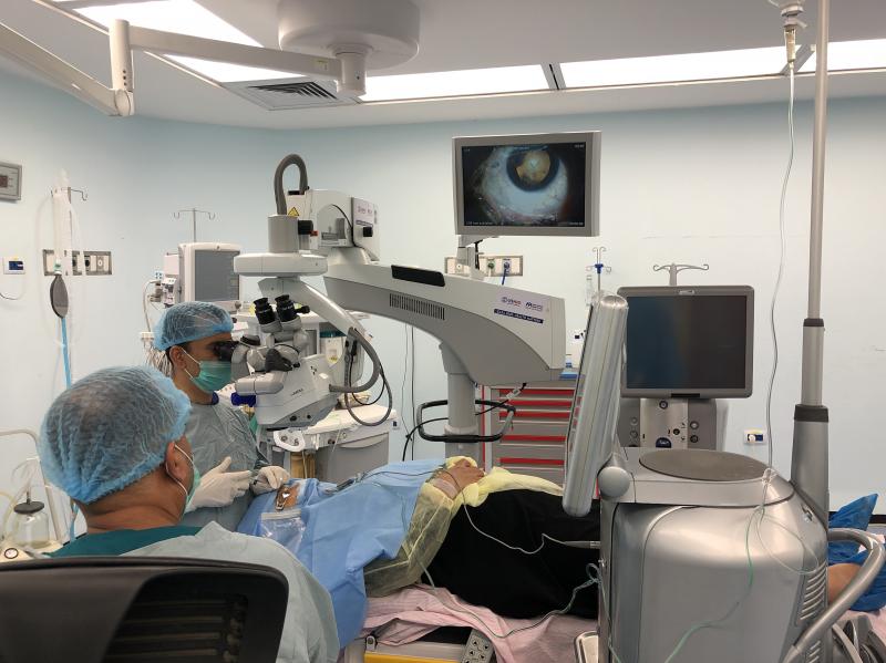 At St. John Eye Hospital in Gaza, a Palestinian surgeon removes a woman's cataract using surgery equipment branded with a sticker that says, in Arabic, "From The American People." U.S. funding subsidizes these surgeries for Palestinians who could not othe At St. John Eye Hospital in Gaza, a Palestinian surgeon removes a woman's cataract using surgery equipment branded with a sticker that says, in Arabic, "From The American People." U.S. funding subsidizes these surgeries for Palestinians who could not othe