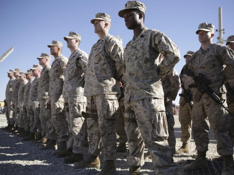 U.S. Marines stand guard during the change of command ceremony at Shorab military camp in Afghanistan's Helmand province in January 2018. U.S. Marines stand guard during the change of command ceremony at Shorab military camp in Afghanistan's Helmand province in January 2018.