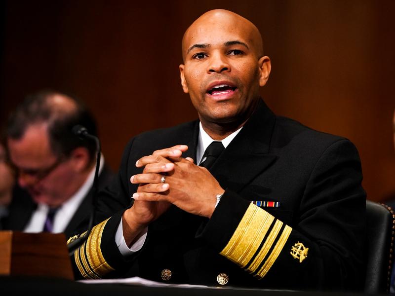 U.S. Surgeon General Jerome Adams, shown here testifying before a Senate committee in 2017, says President Trump's top health priority is addressing opioid addiction. U.S. Surgeon General Jerome Adams, shown here testifying before a Senate committee in 2017, says President Trump's top health priority is addressing opioid addiction.