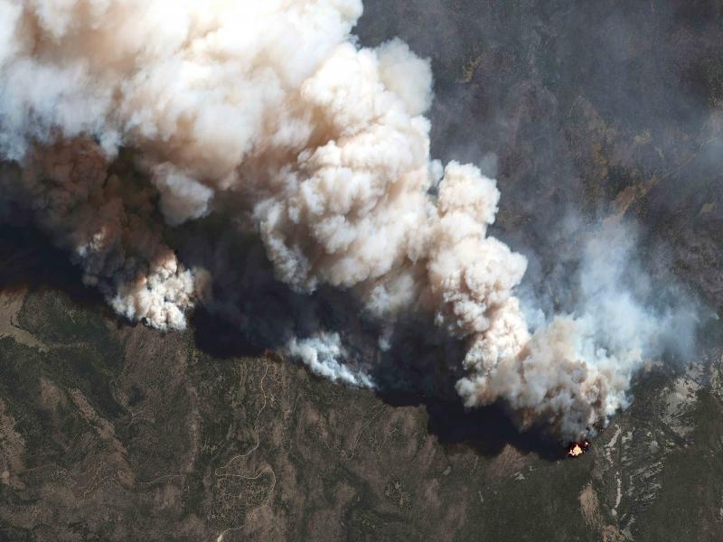 This satellite image shows the active fire lines of the Hermits Peak wildfire, in Las Vegas on May 11, 2022. This satellite image shows the active fire lines of the Hermits Peak wildfire, in Las Vegas on May 11, 2022.