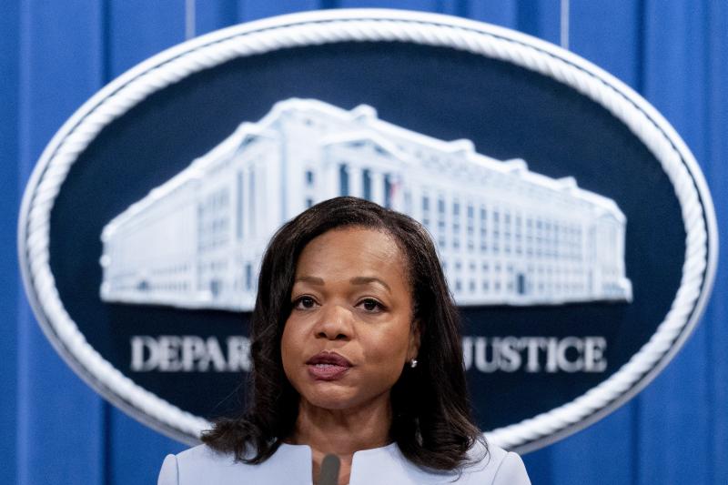 Assistant Attorney General for Civil Rights Kristen Clarke speaks at a news conference on Aug. 5, 2021. The federal government said Thursday that artificial intelligence technology to screen new job candidates or monitor their productivity can unfairly di Assistant Attorney General for Civil Rights Kristen Clarke speaks at a news conference on Aug. 5, 2021. The federal government said Thursday that artificial intelligence technology to screen new job candidates or monitor their productivity can unfairly di