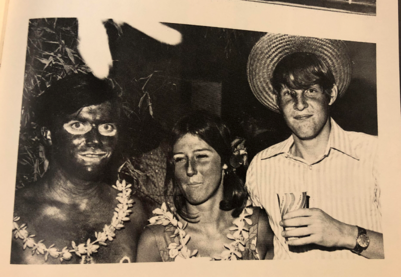 A photo on the Phi Gamma Delta fraternity yearbook page from 1972 shows someone wearing blackface for a costume. A photo on the Phi Gamma Delta fraternity yearbook page from 1972 shows someone wearing blackface for a costume.