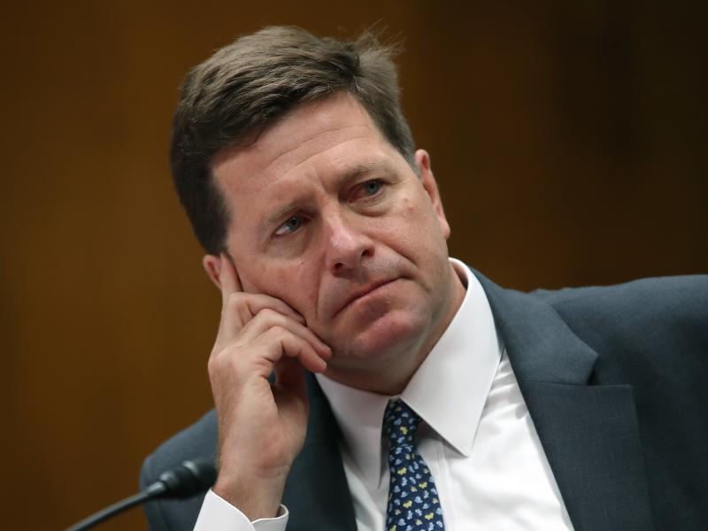 Jay Clayton, chairman of the Securities and Exchange Commission, testifies during a hearing on Capitol Hill in May 2019. At his 2017 confirmation hearing, Clayton pledged "zero room for bad actors in our capital markets," but enforcement of insider tradin Jay Clayton, chairman of the Securities and Exchange Commission, testifies during a hearing on Capitol Hill in May 2019. At his 2017 confirmation hearing, Clayton pledged "zero room for bad actors in our capital markets," but enforcement of insider tradin