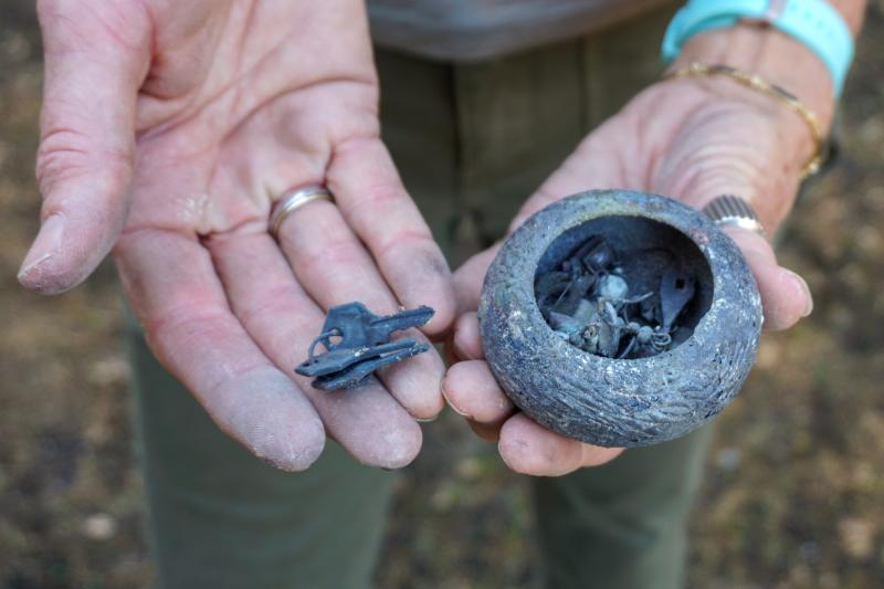 Kendall-Osborne finds a small jewelry box in the remains of her Deer Park home, one of the few recognizable items left behind. Kendall-Osborne finds a small jewelry box in the remains of her Deer Park home, one of the few recognizable items left behind.