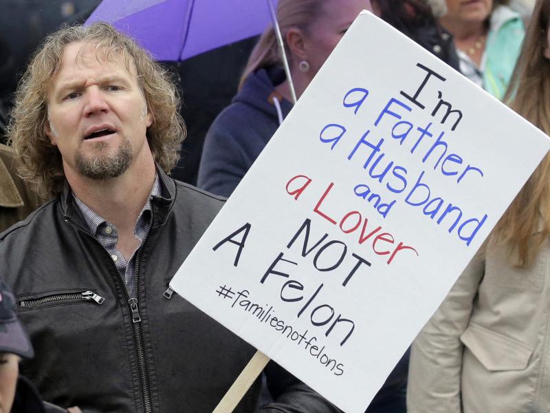 Kody Brown, pictured in Feb. 2017, protested Utah's felony laws against polygamy. Brown and his three wives star in the TV show Sister Wives. Kody Brown, pictured in Feb. 2017, protested Utah's felony laws against polygamy. Brown and his three wives star in the TV show Sister Wives.