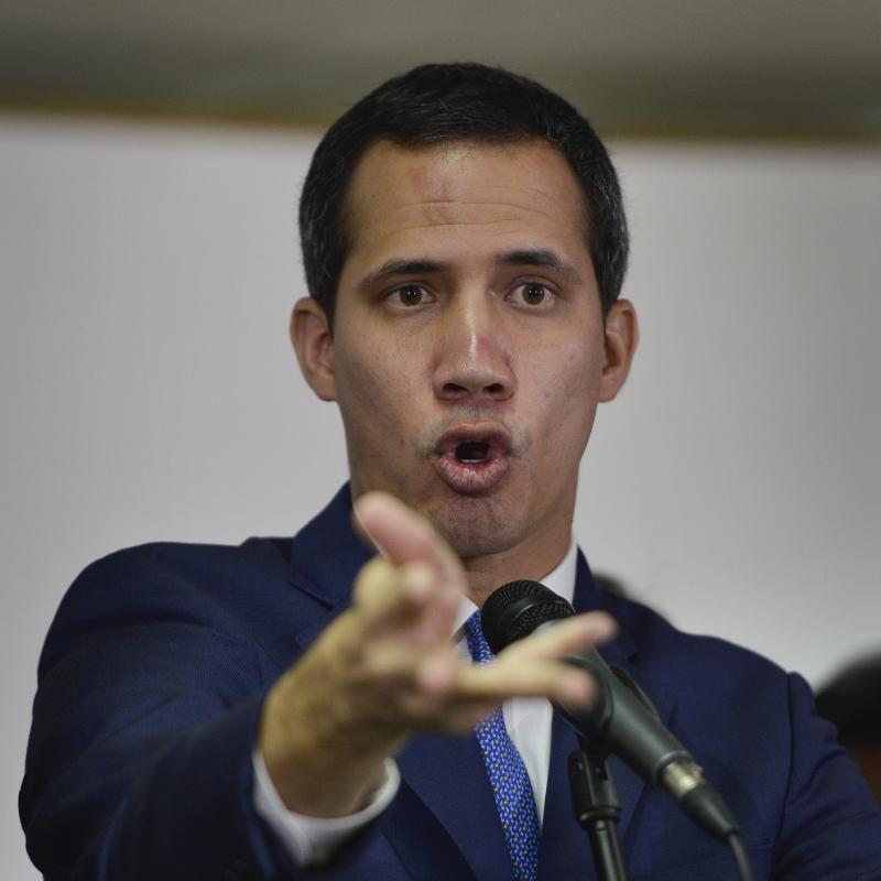 Opposition leader Juan Guaidó gives a news conference in Caracas, on Monday. Opposition leader Juan Guaidó gives a news conference in Caracas, on Monday.