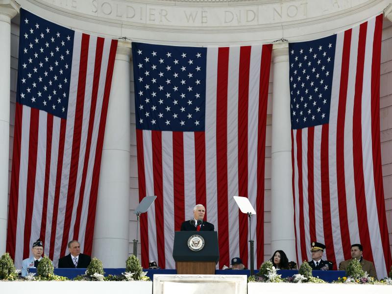 Vice President Mike Pence speaks during a Veterans Day ceremony at Arlington National Cemetery, Saturday, Nov. 11 in Washington, D.C. Vice President Mike Pence speaks during a Veterans Day ceremony at Arlington National Cemetery, Saturday, Nov. 11 in Washington, D.C.
