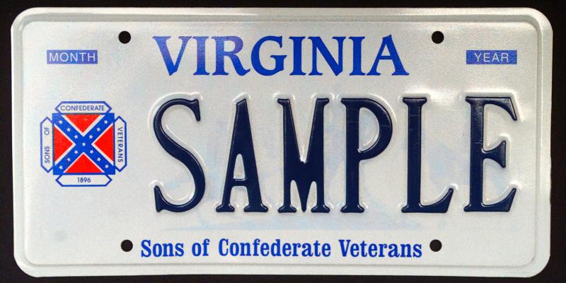 A sample Confederate battle flag license plate in Virginia. A sample Confederate battle flag license plate in Virginia.