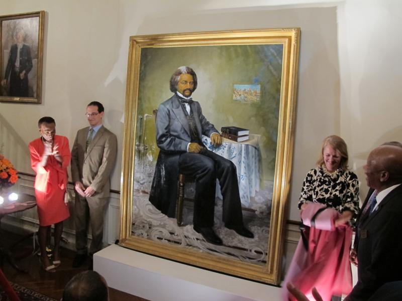 A portrait of 19th-century abolitionist Frederick Douglass is unveiled at the Maryland governor's residence in Annapolis on Sept. 15, 2014. A portrait of 19th-century abolitionist Frederick Douglass is unveiled at the Maryland governor's residence in Annapolis on Sept. 15, 2014.