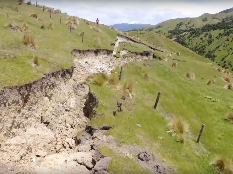A screenshot of a drone video from GNS shows a fault rupture caused by the earthquake in New Zealand just over a week ago. A screenshot of a drone video from GNS shows a fault rupture caused by the earthquake in New Zealand just over a week ago.