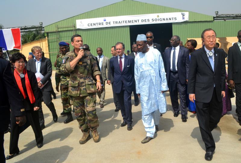 Margaret Chan (left), director general of the World Health Organization, is among the dignitaries visiting a military base in Conakry, Guinea, on a tour of west African countries affected by Ebola. Also pictured: Guinean President Alpha Conde (fourth from Margaret Chan (left), director general of the World Health Organization, is among the dignitaries visiting a military base in Conakry, Guinea, on a tour of west African countries affected by Ebola. Also pictured: Guinean President Alpha Conde (fourth from